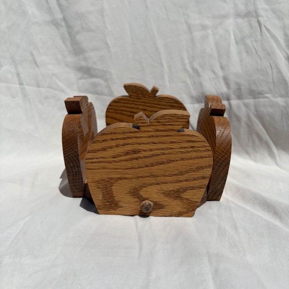 Vintage Wooden Apple-Shaped Coaster Holder / Country Kitchen Cottagecore Granny